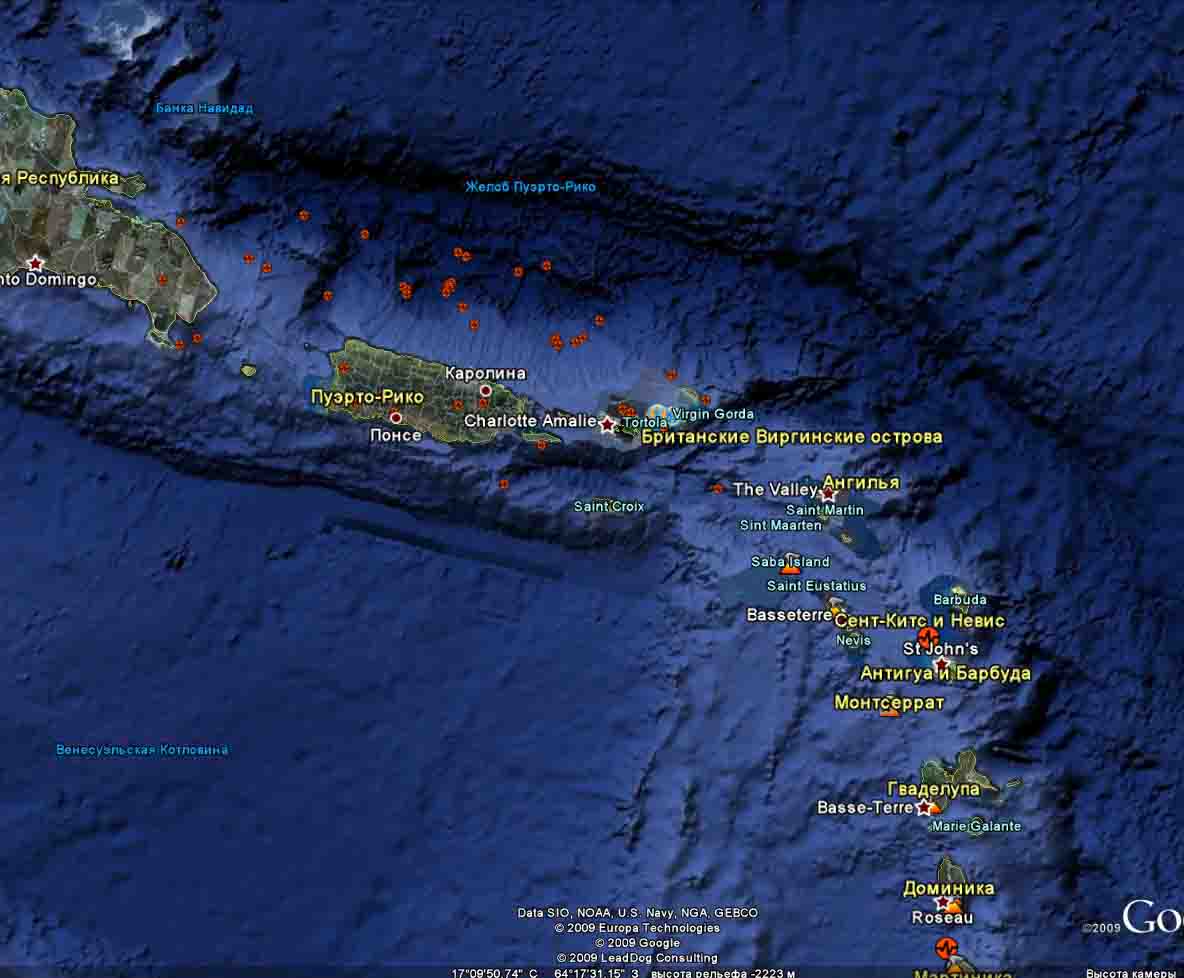 Желоб Пуэрто Рико на карте
